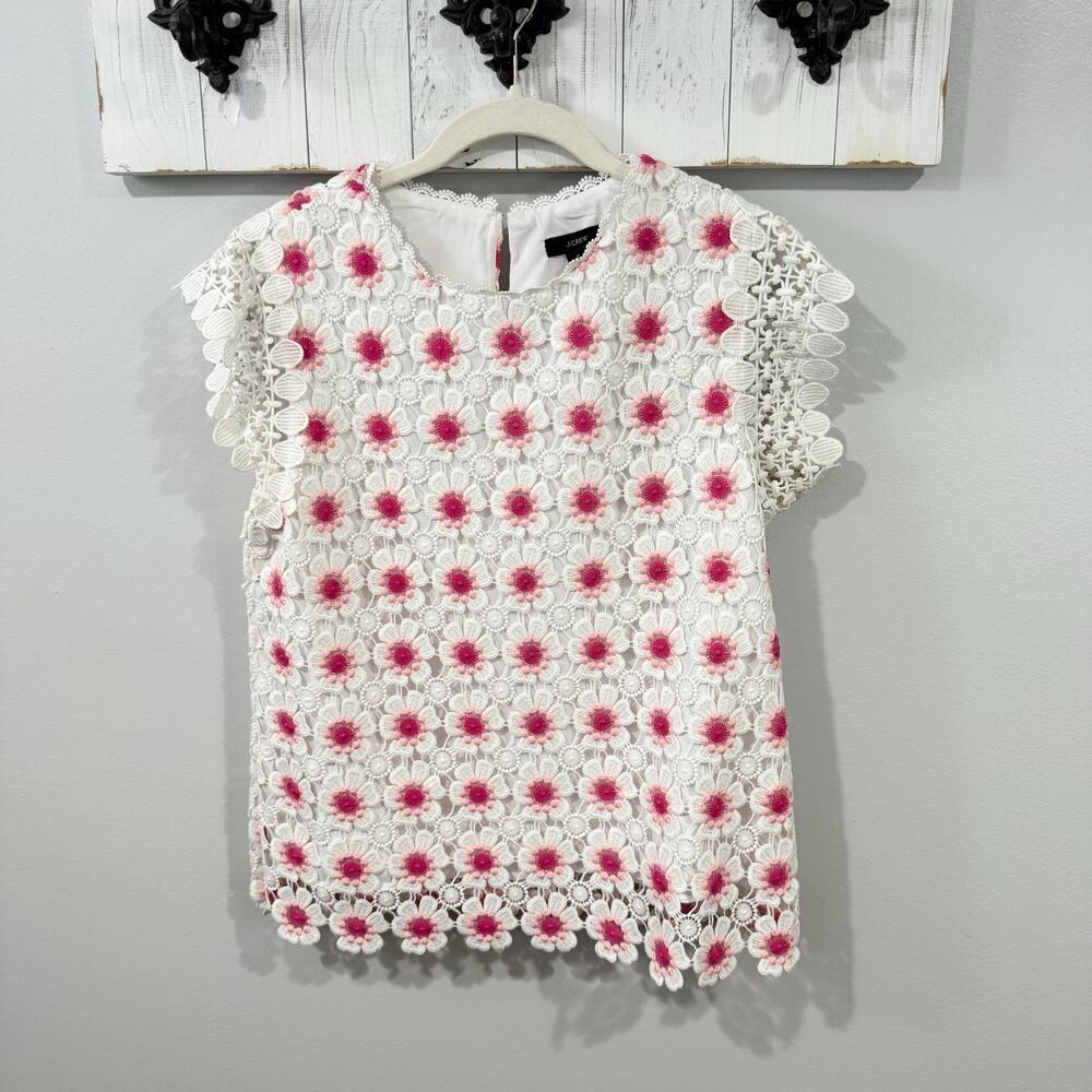 J.Crew Floral Crochet Sleeveless Top White Pink Size S AJ474 EUC